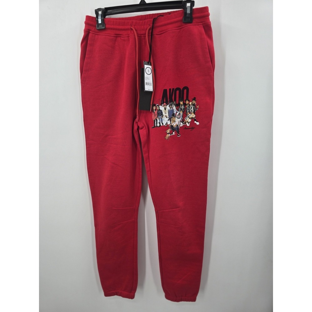 Akoo Sweatpants Mens Small Red "Rap Legends" Thick Hip Hop